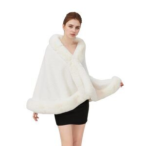 4586 Faux Fur Shawl Wrap Bridesmaids Stole Lambs Wool Bridal Cape Shrug